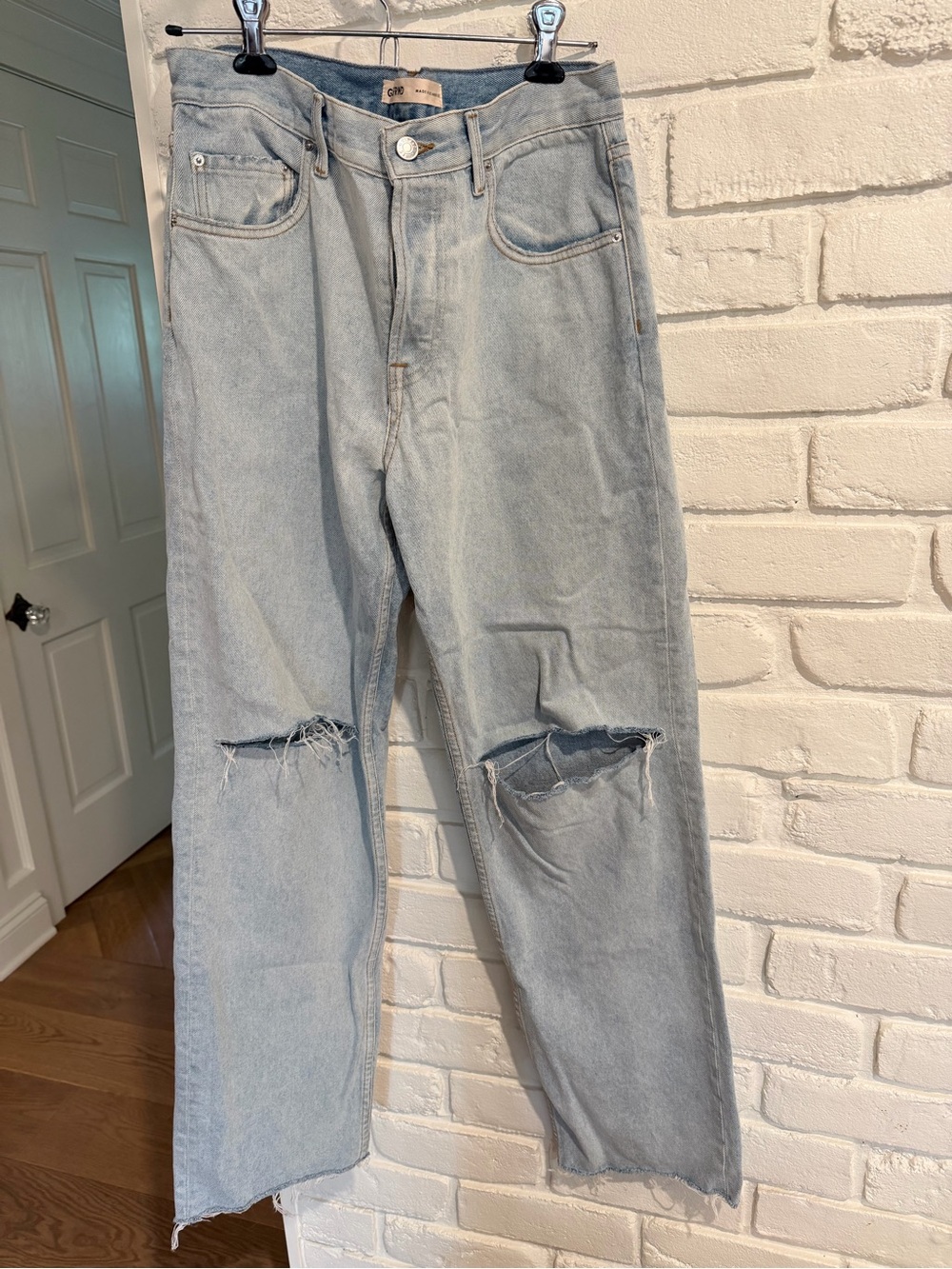 GRLFRND Light Blue Relaxed Knee-Ripped Jeans